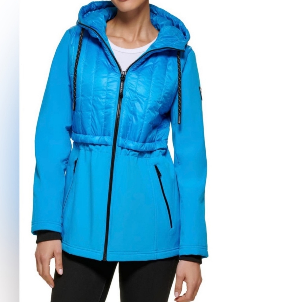 GUESS Hooded Anorak Jacket NEW Size M NWT SKY BLUE Zip Front